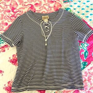 Tie Neck Striped Shirt